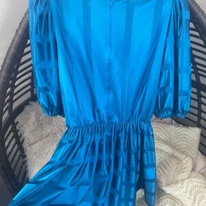 Vintage Blue Dress with Puff Sleeves